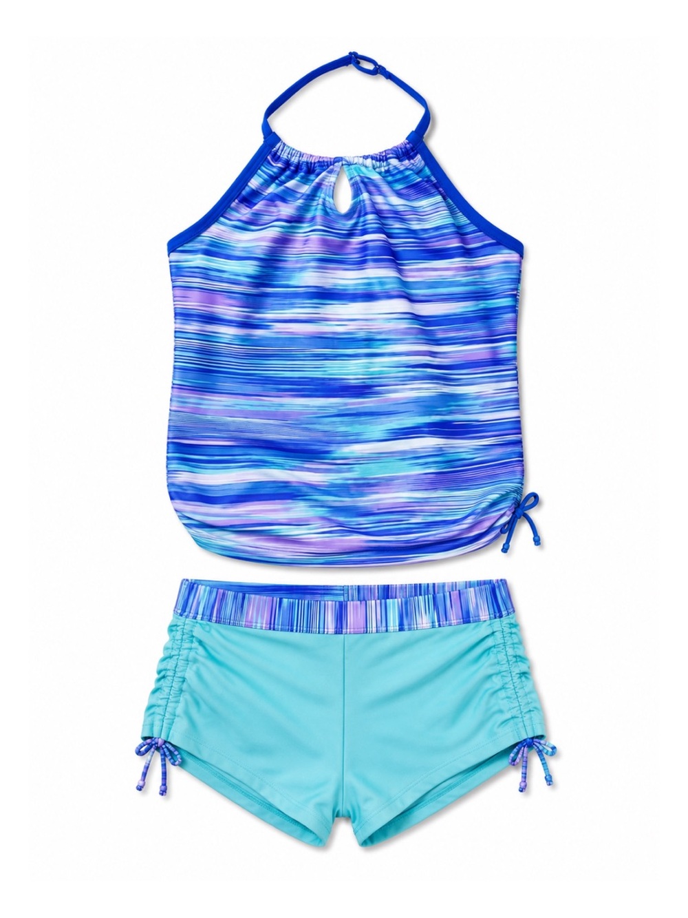Free Country Blue Crochet Print Halter Tankini Set Girls Size 14